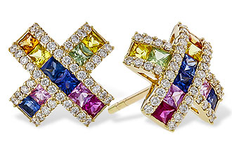 D311-11853: EARRINGS 1.00 MULTI-COLOR SAPPH 1.38 TGW