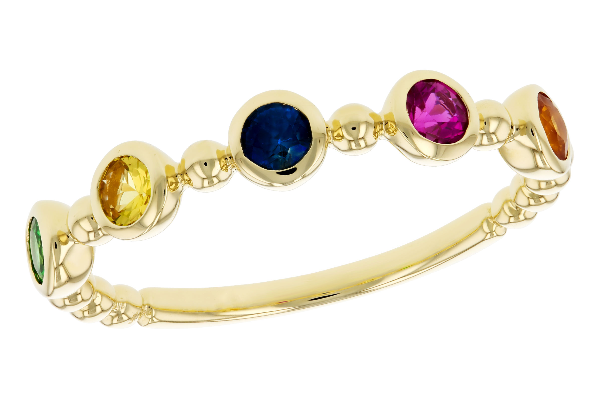 F312-00007: LDS WED RG .52 TW MULTI-COLOR SAPPH & GREEN GARNET